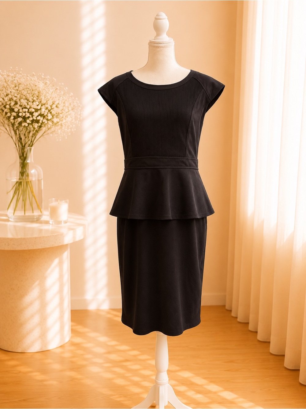 Spense Black Peplum Midi Dress